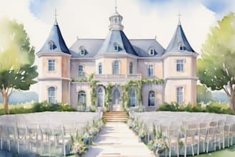 illustrate your wedding venue in watercolor realistically