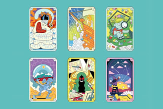 design custom playing card game flash card, character in stained glass art style