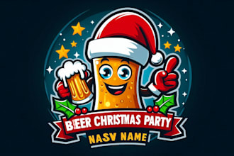 design beer christmas party mascot logo  just in 12 hours