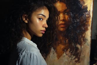 desing an awesome digital oil painting portrait