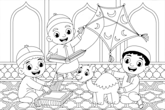 draw islamic children book illustrations sketch for you