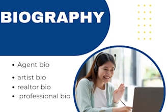 write agent bio, artist bio,author bio or professional bio
