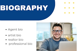 write agent bio, artist bio,author bio or professional bio