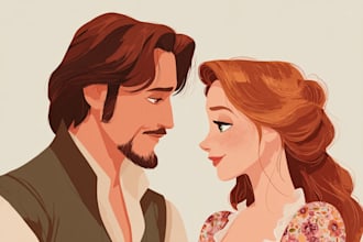 create cartoon disney couple portrait