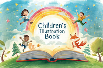 create storybook illustration with character turnaround