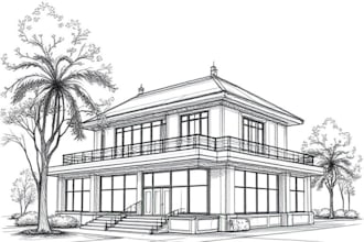 draw detailed building line art and any sketch