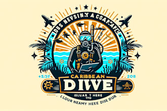 create divers caribbean dive logo for your business only 12 hours