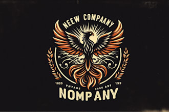 create vintage dark art phoenix bird logo for your business only 12 hours