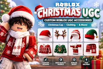 create christmas ugc style, custom roblox ugc accessories, christmas cap, cloth