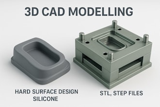 3d cad modelling, hard surface design, silicone, injection mold, stl, step files