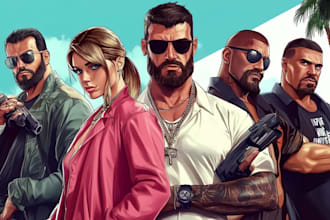 design semi realistic fantasy art or gta characters