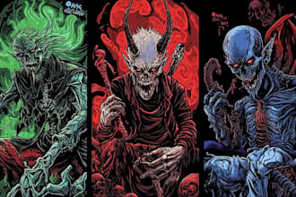 draw detailed dark, brutal, horror, and heavy metal art illustration