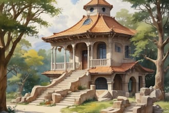 draw original watercolor landscape or architecture art