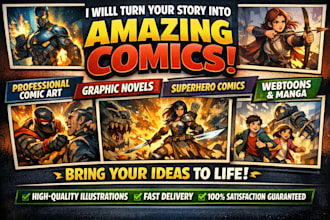 draw custom comic book art pages superhero manga