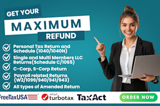 prepare and e file US tax returns for individual and business 1040, 1120, 1065