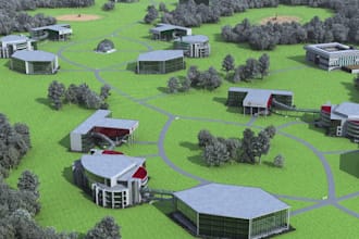 3d virtual campus, university exterior,campus simulator, layout render,landscape