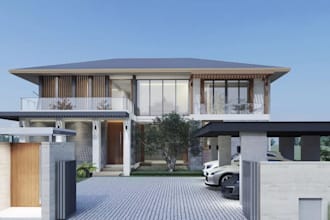 upgrade 3d modern tropical villa building,uk mansion exterior design, cgi render