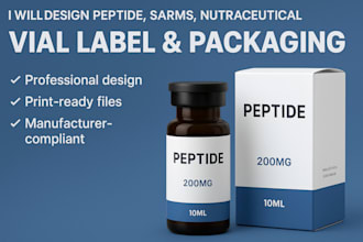 design peptide, sarms, nutraceutical supplement vial label and packaging