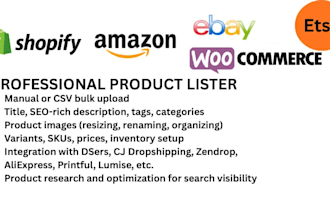 be product lister, upload winning product, optimize product on shopify amazon