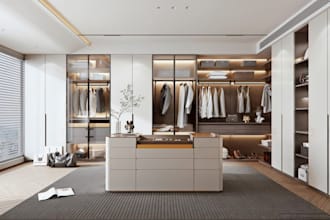 design walk in closet or wardrobe with 3d render