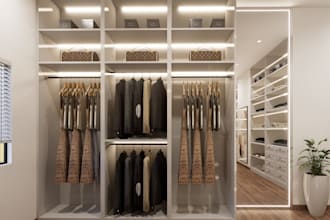design walk in closet, wardrobe, and custom cabinetry