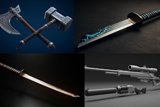 create 3d gun models game weapons props sword assets mini gun scifi gun fps game