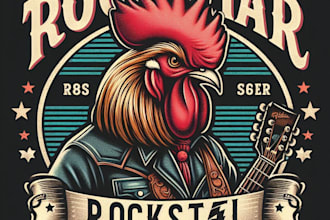 design high quality rockstar rooster mascot logo with t shirt design