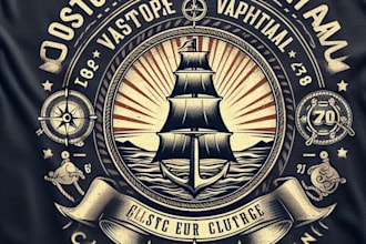 design high quality vintage nautical logo with t shirt design