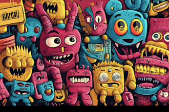 create cartoon doodle art illustration for your project