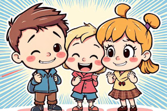draw cute children comic cartoon in this style
