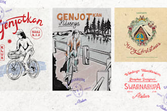 create hand drawn  design vintage illustration for your band