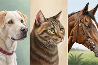 do realistic digital pet portrait dog, cat, horse