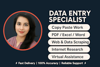 be your virtual assistant for admin support, invoice data entry, web research