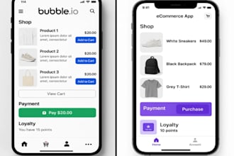 design and develop your bubble io ecommerce app with payment and loyalty feature