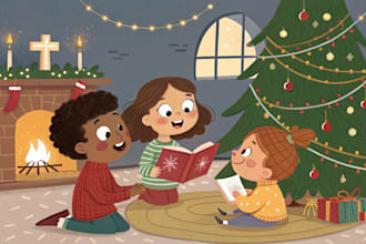 christmas book illustration, christmas children book, story book, christian book