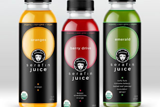 design juice label, water bottle label, energy drink, can and beverage label
