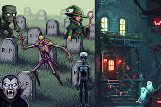 create custom pixel halloween chibi art, spooky portraits, and horror pixel art
