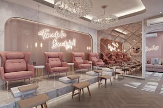 create 3d wellness center design, guesthouse, lounge spa, luxury hotel rendering