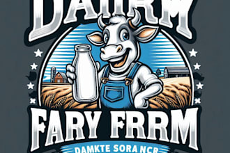 design high quality dairy farm milk mascot logo with t shirt design