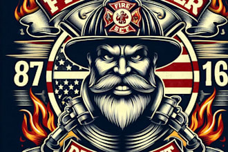 design high quality vintage fire fighter department logo with t shirt design