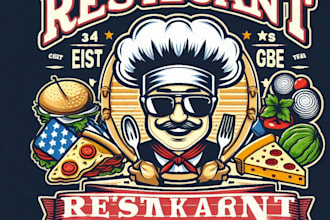 design high quality restaurant, food market, food logo with t shirt design