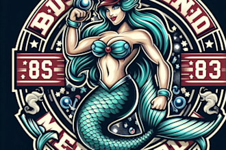 design high quality mermaid mascot logo with t shirt design