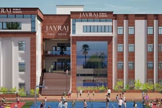 renovate 3d school building, sport facility, landscape, cgi real estate render