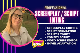 screenplay movie script writing film formatting video script edit proofreading
