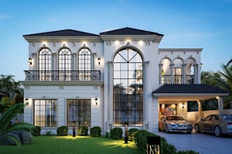model luxury exterior classic villa,landscape, garden,realistic rendering,lumion