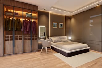 design modern bedroom interiors for hotels and houses with 3d render