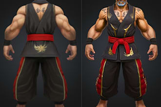 create 3d warrior character model, 3d game assets, weapon video game environment