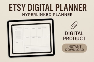 etsy digital planner, etsy digital product, hyperlinked planner, digital journal