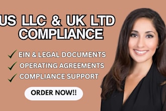 provide business compliance and post formation support for US llc and UK ltd