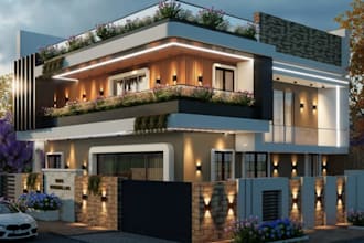 remodel 3d house terrace, rooftop garden,flower exterior,balcony,porch rendering